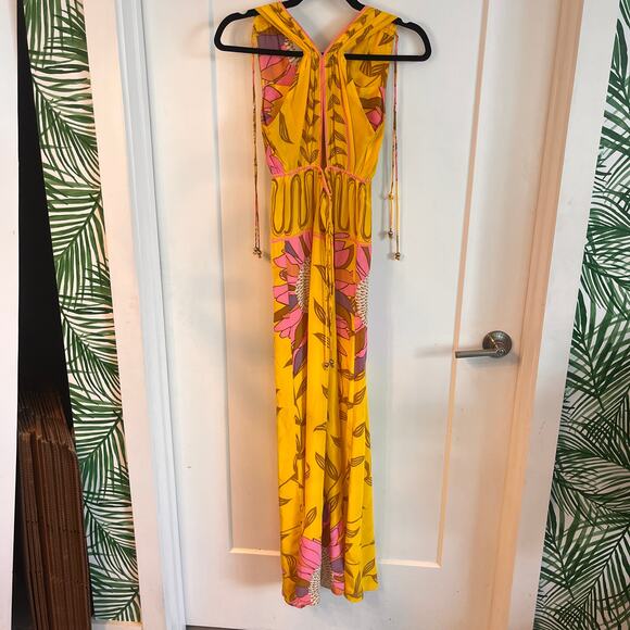 Tracy Reese Yellow Tropical Print Silk Maxi Dress Size 2 - Picture 2 of 8